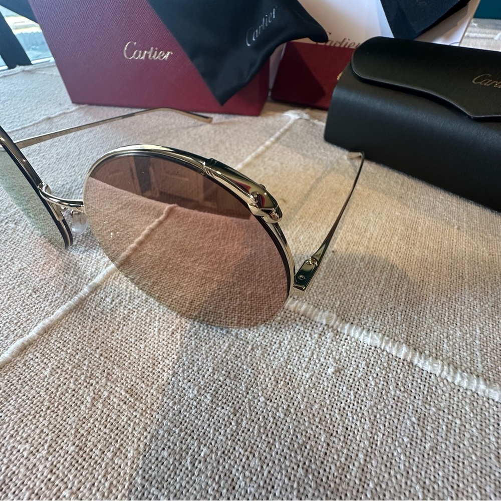 NWT Cartier | Gold Panther Pink Round Sunglasses CT0149S 003 New in Box $1395 - Picture 6 of 7